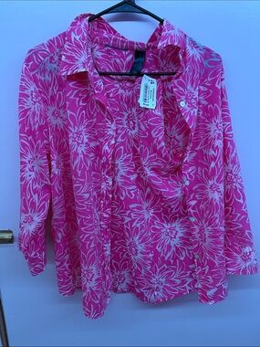 Women's Pink Floral Button-Up Shirt - Lightweight Summer Top